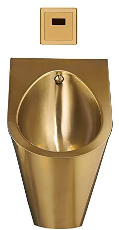 OWOHYG An der Wand montiertes Urinal mit automatischer Spülung, Herrenurinal aus Edelstahl mit Siphonventil und Induktionsspülung, berührungsloses Spül-Urinal in Gold mit Abflus