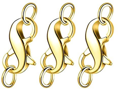 HUAJINGKEJI Fashion Jewelry, 3 Pieces Lobster Clasp Lock Double Opening Necklace Connector Bracelet Extender Clasp for Jewelry Repair Silver Gold