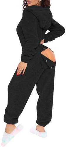 Bauzuoyo Set pigiama da donna Natale sexy in pile, tuta da casa in flanella, con cappuccio, tuta da donna con patta sul fondo, pigiama intero in peluche Onesie San Valentino