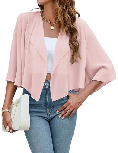 Hotouch Damen Bolero Festlich Elegant Strickjacke Kurze Bolerojacke 3/4 Ärmel Schulterjacke zum Kleid Top Rosa M