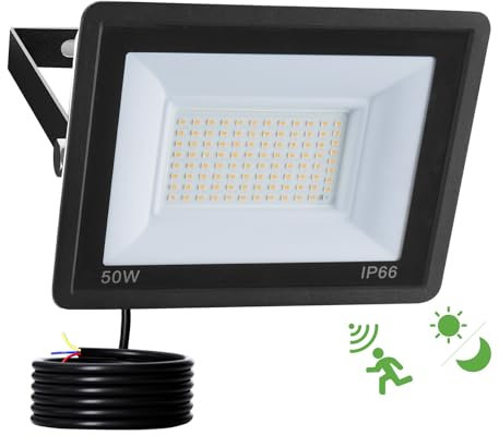 Fosingut 50W LED Strahler mit Bewegungsmelder Aussen,5000LM Außenstrahler Scheinwerfer LED Fluter,3000K IP66 Wasserdicht Aussenlampe Wand,Nachtlicht mit bewegungsmelder für Garage,Keller,Treppe,Garten