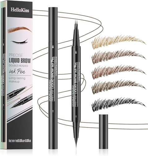 Eyebrow Pencil, Microblading Eyebrow Pen, 2-in-1 Dual-Ended Waterproof Brow Pencil with Micro-Fork-Tip & Precise Brush, Eye Brow Pencil for Natural Eyeliner Makeup, Shapes, Long-Lasting (Brown)