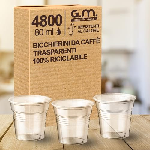 G.M. DISTRIBUZIONE bicchieri plastica (4800, Trasparenti) - Bicchierini Caffè 80cc - Bicchieri Riutilizzabili Super Rigidi e Resistenti al Calore per Espresso, Asporto, Casa e Ufficio - Made in Italy
