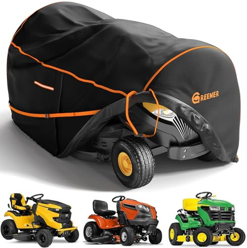 GREENER Abdeckung für Rasenmäher, Größe M (600D) - Traktorabdeckung, passend für Decks bis zu 137,2 cm, robuster Schutz, entworfen für Rasenmäher-Abdeckung, universell passend für John Deere, EGO und