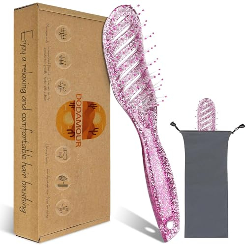 DODAMOUR Gebogene, belüftete Bürste, entwirrende Haarbürste zum Föhnen und zur Kopfhautmassage, kompakt und tragbar mit schmaler Form, geeignet für Damen und Herren (Magenta)