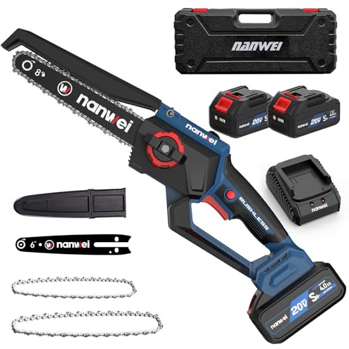 NANWEI Mini Chainsaw 8 Inch, Cordless Chainsaw with 2×4.0Ah Batteries & 2 Chains, Handheld Electric Saw Battery Powered for Wood Cutting Tree Trimming