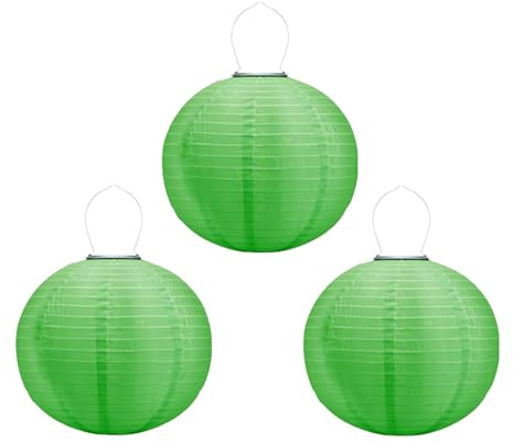 Lampions Außen Wetterfest, Solarlampions für Außen Hängend, 30cm Solar LED Laterne Wasserdicht Hängende Nylon Laterne Gartenlaterne Solarlaterne für Garten, Balkon,Hof,Fest Deko (3 Stück/Grün)