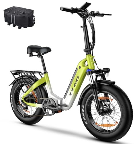 ttgo E Bike Klapprad, 20 Zoll Elektrofahrrad für Herren mit 36V 25AH Abnehmbarem Akku, 4.0 Fat-Tire Mountain Ebike mit 250W Mittelmotor und Drehmomentaufnehmer Reichweite 80-100KM, F6 (Grün)