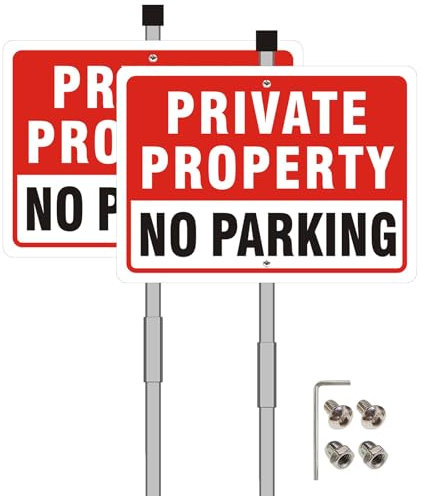 Acuxiaza Lot de 2 panneaux « No Parking » avec piquet - 30 x 20 cm - En aluminium - Réfléchissant - Imperméable - Protection UV - Résistant à la rouille