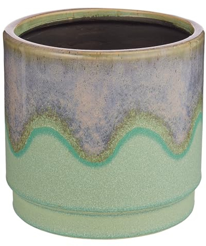 BUTLERS Blumenübertopf ø 16 cm Steingut - Painted - | Farbe Grün - Pflanztopf für Zimmerpflanze & Kraut - Fensterbank & Beistelltisch - Schlichte Linienführung