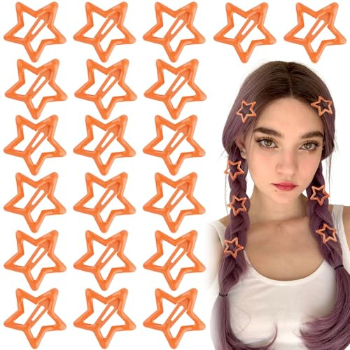 Joez Wonderful 20pcs Star Snap Hair Clips, 1.18x1.18in, Orange Metal, Cute, Non-slip, Y2k 2000s, Fashion Star Hair Accessories for Women