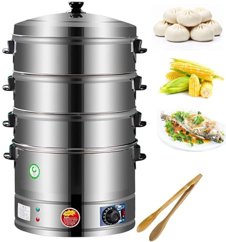 QYLTTDM Food Steamer, Food Steamer 3 Tier Stainless Steel Multi Cooker, 40/47/52CM, Controlled Automatic Heating, Removeable Base, Compact Storage, 3 Removable Bowls for Meat, Dumplings, Rice