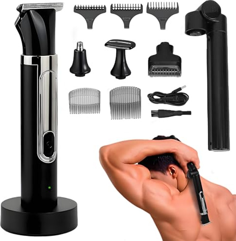 TARSHYRY Mens Electric Rücken Ripper Körperpfeilungskit Körper Trimmer Gesicht, Arm, Kinnbart Trimmer Schnurloser Haarschneider mit Teleskopischer Verlängerung Handel IPX6