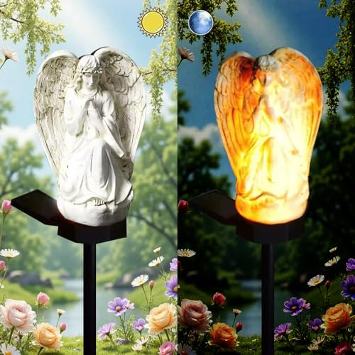 YZYOE Solarbetrieben weiße Engel Lichter, Garten dekoratives Harz niedliche Bodenluchten, drahtlose Dämmerung zu Dämmerung LED-Lichter wasserdicht.