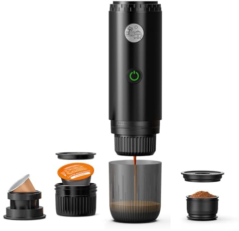 RECAFIMIL Cafetera portátil 3 en 1, máquina de café espresso portátil de 19 bares con calefacción automática, compatible con cápsulas NS y DG y café molido para camping, viajes y pero