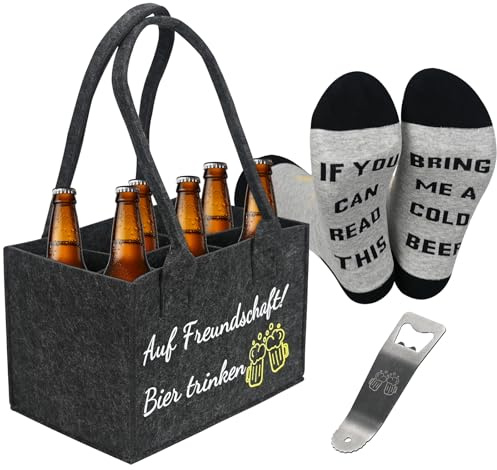 Smlper Lot de 3 sacs à main pour hommes à motif bière, 6 compartiments, chaussettes de bière amusantes, décapsuleur, cadeau pour la fête des pères