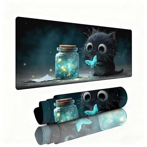 Gaming Tapis de Souris Noir Grand Tapis de Souris 1200x600x3mm Mouse Pad Chat Surface Lisse avec Une Base Caoutchouc Antidérapante sous Main Bureau Accessoire Gaming pour Gamer Maison Bureau W1-110