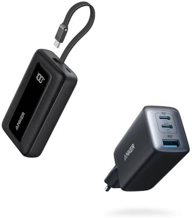 Anker Nano Ladegerät（65W,USB C,3-Port ）&Anker Zolo Powerbank(20K, 30 W) mit USB-C Kabel