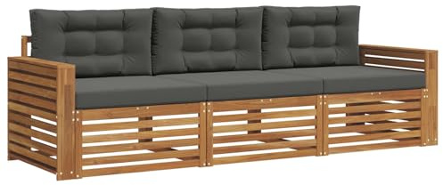 vidaXL Outdoor-Sofagarnitur mit Kissen 3 pcs Natur und Anthrazit, Garten, modernes Ecksofa, belastbare Gartenmöbel, Lounge für Terrasse, ideales Set für Balkon