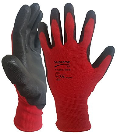 24 Pairs Red Black Nitrile Coated Nylon Safety Work Garden Gloves Builders Mens Gardening (Large)