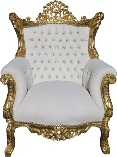 Casa Padrino Barock Sessel Al Capone Weiß/Gold mit Bling Bling Glitzersteinen - Antik Stil Wohnzimmer Möbel