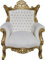 Casa Padrino Barock Sessel Al Capone Weiß/Gold mit Bling Bling Glitzersteinen - Antik Stil Wohnzimmer Möbel