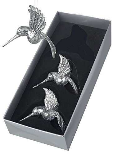 Heavens Sends Set of 3 Vintage Silver Glass Hummingbird Christmas Tree Decorations