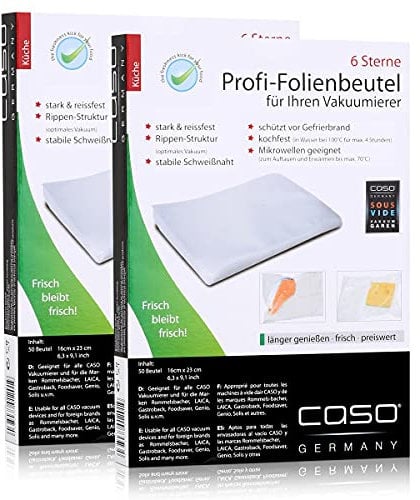 Caso Profi-Folienbeutel 16x23cm / 50 Beutel für Vakuumierer - Reißfest, Wiederverwendbar, Einfach, Polypropylen (PP), Klar, Kopffalt