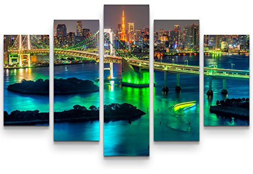 Paul Sinus Art Skyline Tokyo mit Tokyo Tower203 teiliges Wandbild auf Leinwand (Gesamtmaß: 150x100cm)