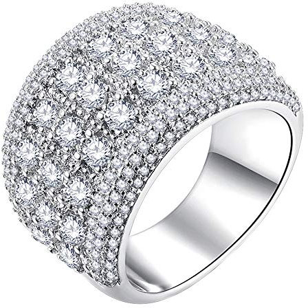 PAMTIER Anello di Fidanzamento per l'Eternità a Fascia Larga con Zircone da Donna Misura 20