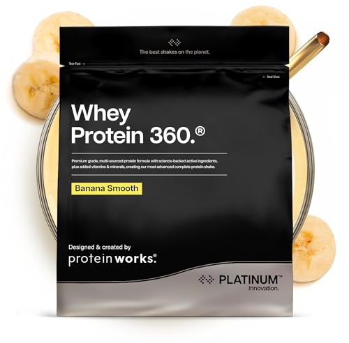 Protein Works | Whey Protein 360 - Platinum, Banana Milkshake, 600g | Advanced Whey Protein Blend, Electrolytes, Omega 3, Probiotics, Digestive Enzymes, 26 Vitamins & Minerals, 17 Servings,