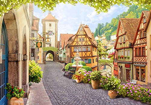 wandmotiv24 Fototapete Rothenburg Mittelalter Weg, XXL 400 x 280 cm - 8 Teile, Wanddeko, Wandbild, Wandtapete, Natur, Deutschland, Stadt M1236