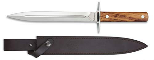 Cuchillo Deportivo Olivo con funda para Caza, Pesca, Camping, Outdoor, Supervivencia y Bushcraft Albainox 31669 + Portabotellas de regalo