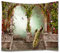 A.Monamour Wandteppiche Vintage Patiobogen Tür 3D Blumen Pfau Verzaubert Wald Wald Abstrakte Kunst Stoff Wand Hängen Tapisserie Vorhänge Tischdecke Tagesdecke Strandtuch 153X203Cm