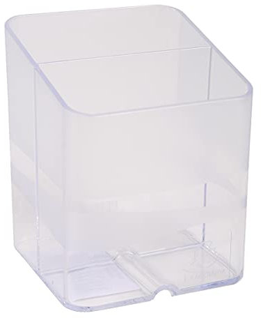 Exacompta - Ref 67723D - Pen Pot PEN-CUBE - 74 x 74 x 93mm in Size, 2 Compartments for Organising Pens & Pencils, Groove Underneath to Feed Cables - Office Clear
