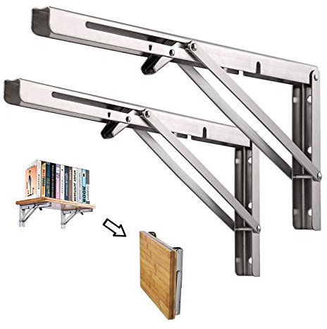 DOMI PRO DMSL Folding Shelf Bracket 18 , Heavy Duty Stainless Steel Folding Bracket (Load 380LB) For Space-Saving DIY Workbench, Wall-Mounted Table Shelf (2 Pack)