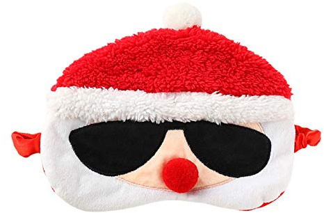 Ulife Mall Funny Christmas Santa Claus Eye Mask for Sleeping Travel Fluffy Blindfold Sleep Mask Novelty Personalised Eye Cover Breathable Eyeshade for Girls Boys Women -Red