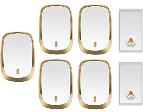 LIUXIUER Wireless Doorbell Waterproof, office home No battery needed Self-Powered Doorbell, 200M (656FT) range/smart flashing reminder / 36 chord music/4 volume levels,Gold