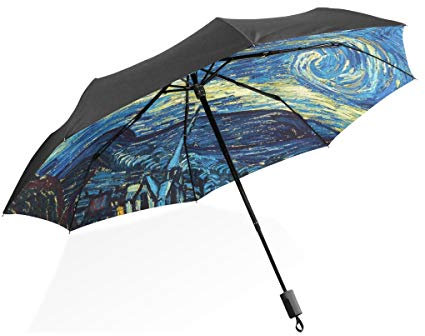 MONTOJ Vincent Van Gogh Regenschirm, Motiv: Sternenhimmel, Sonne und Regen, UV-Schutz.