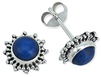 Ohrstecker 925 Silber Lapis Lazuli blauer Stein Edelstein Ohrringe echt Silber Damen Sterling Silber Stecker Geschenk(MOS-082-06)