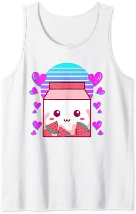 Kawaii 80er Vaporwave Anime Wassermelone Milchshake Karton Tank Top