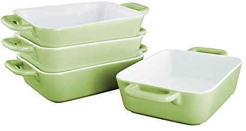 KVOTA rechteckige MINI Auflaufform Ofen- Backform Keramik Set 4 St je 1 Portion ca.9,5x4x13cm innen (12,5x4,5x22 cm außen) 400ml (Grün)