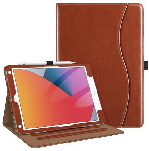 Fintie Hülle für iPad 9. Generation 2021/8. Gen 2020/7. Gen 2019 10.2 Zoll, [Eckenschutz] Multi-Winkel Betrachtung Folio Stand Schutzhülle mit Dokumentschlitze, Auto Sleep/Wake, Braun