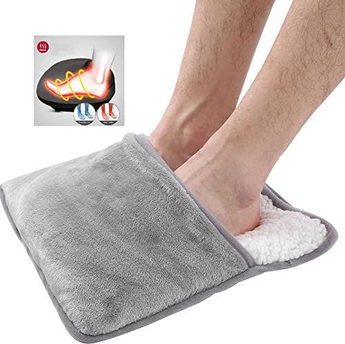 hhsbeauty Elektrischer Fußsack,mit Ultraweiches Flanell-Fleece Langlebige Waschbar Wärmeschuh mit Heiz-und Vibrationsmassage-Funktion für Männer und Frauen (Grau)