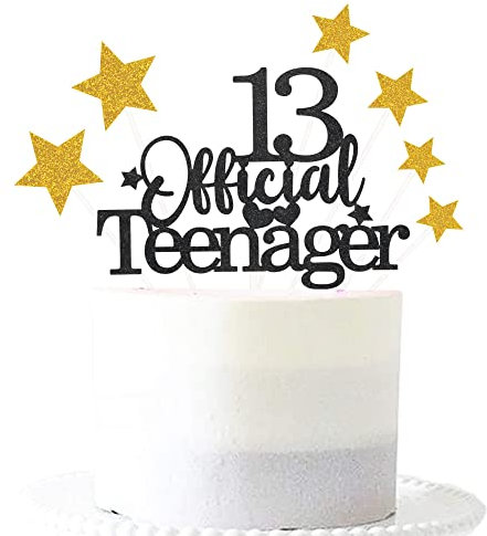 Pargleev 13th Glittery Personalised Birthday Gifts:Official Teenager 13 Cake Topper with Stars-Thirteen Years Old Birthday Party Supplies for Boys and Girls,Decorations,Keepsakes and Black Gold
