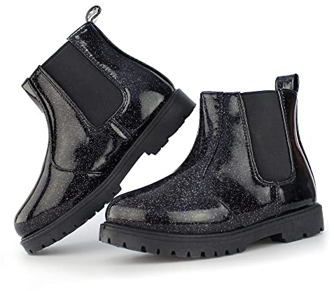 Tobfis Stivali Chelsea lucidi per ragazza (bambino piccolo/bambino grande), nero lucido, 22.2 cm