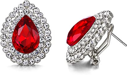 EVER FAITH Damen Tropfen Ohrstecker österreichischen Kristall elegante Wassertropfen Strass Ohrringe Schmuck für Prom Rot Silber-Tone