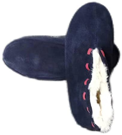 MaxW Winter Hausschuhe für Damen und Herren Plüsch Bettschuhe Weiche Warme Spanische Leder Hausschuhe Kuhfell Mokassins Blaue 42