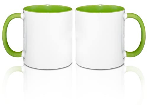MR.R Set di 2 tazze da caffè vuote per sublimazione, 325 ml, tazza bianca bianca con tazza di colore verde interno e manico, set da 2