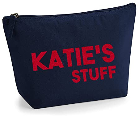Personalisiert Name Initialen Text My Stuff Kosmetiktasche Damen Schminktasche für Handtasche Makeup Tasche mit Texturdruck - Rote Flocke - M | Marine Blau